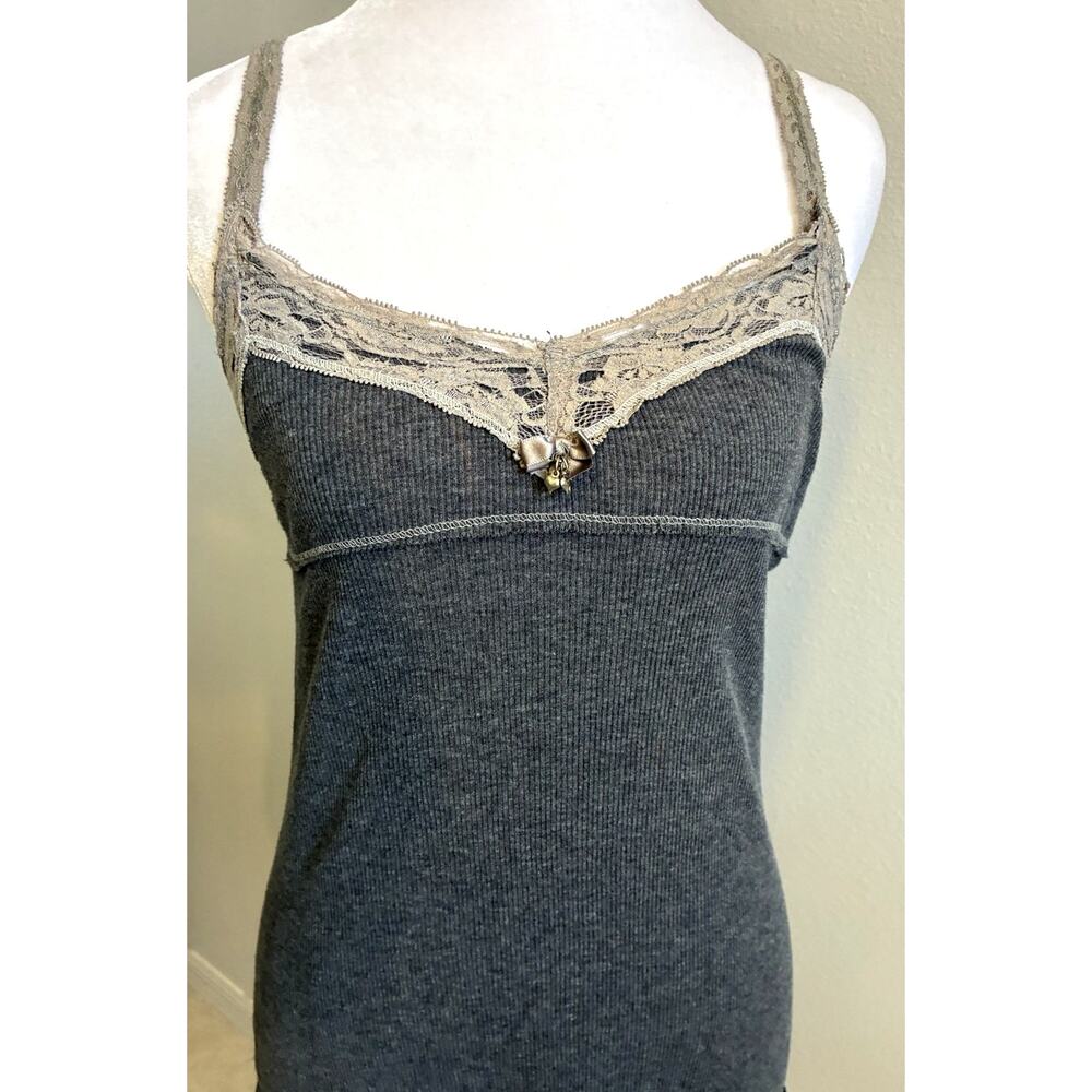 Vintage XOXO Babydoll Cami Top Ribbed Bella Swan Lace Trim Y2K Coquette Grunge S - Picture 4 of 16